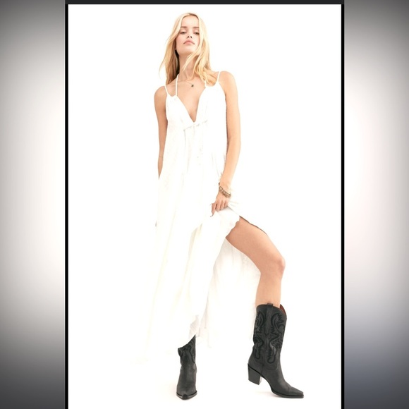 Free people beach white criss cross star fall maxi dress Xs 149$ whismy formal - Picture 2 of 6